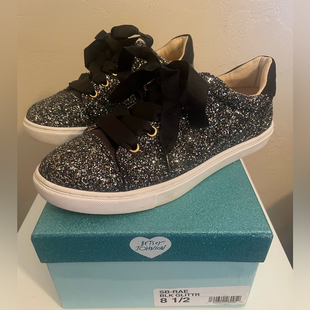 Blue by Betsey Johnson Rae Black Sparkly Sneakers